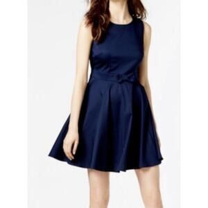 Maison Jules Womens Waist Bow Detail Fit Flare Dress Blue Office Sz 8 Sleeveless
